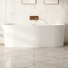 Muse 1190mm Gloss White Acrylic Back to Wall Bath with Overflow