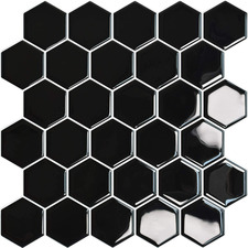 Black Hexagon Stick on Tile (10 Pack)