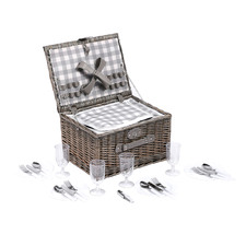 4 Person Willow Picnic Basket with Grey Lining Set