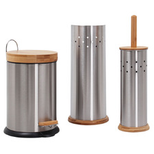 3 Piece Toilet Roll Holder, Brush & Bin Set