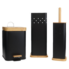 3 Piece Square Toilet Roll Holder, Brush & Bin Set