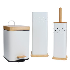 3 Piece Square Toilet Roll Holder, Brush & Bin Set