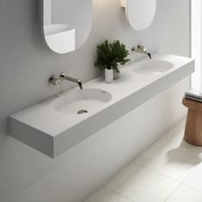 Arki 1800mm Matte White Wall Hung Double Basin with Overflow