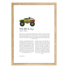 Zodiac Taurus Child Monster Truck Printed Wall Art