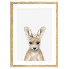 Baby Kangaroo Rose Crown Printed Wall Art