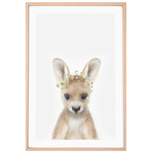 Baby Kangaroo Daisy Crown Printed Wall Art