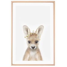 Baby Kangaroo Daisy Crown Printed Wall Art