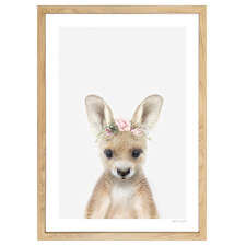 Baby Kangaroo Rose Crown Printed Wall Art