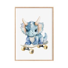 Triceratops with Skateboard Paper Print Wall Art