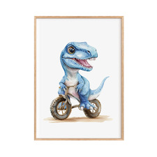 T-Rex on Dirt Bike Paper Print Wall Art