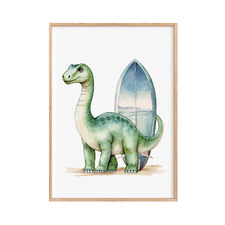 Brachiosaurus with Surfboard Paper Print Wall Art