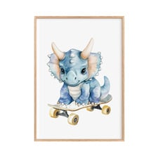 Triceratops with Skateboard Paper Print Wall Art