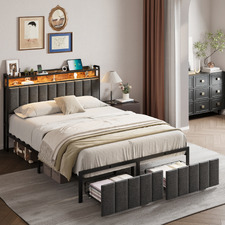 Brestly Upholstered Bed with LED & Drawers