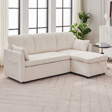 Fontana 3 Seater Single Corduroy Sofa Bed with Reversible Chaise