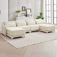 Felicie 4 Seater Chenille Modular Sofa & Ottoman Set