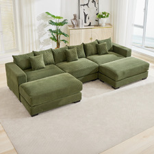 Winona 4 Seater Corduroy Modular Sofa & Ottoman Set