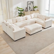 Winona 5 Seater Corduroy Modular Sofa & Ottoman Set