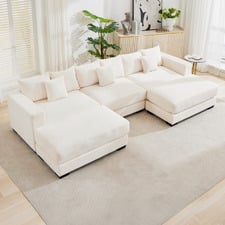 Winona 4 Seater Corduroy Modular Sofa & Ottoman Set
