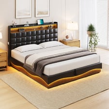 Facardo Faux Leather Storage Bed Frame with Charging Station