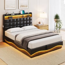 Facardo Faux Leather Storage Bed Frame with Charging Station