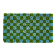 Blue Green Checkers Coir Doormat