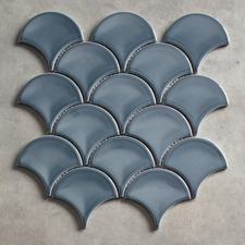 Marin Gloss Denim Blue Fish Scale Porcelain Mosaic Tile