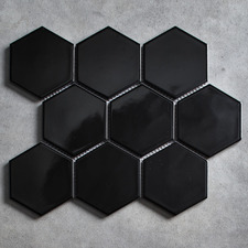 Remi 256 x 296mm Gloss Black Hexagon Porcelain Mosaic Tile