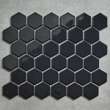 Remi 325 x 281mm Gloss Black Hexagon Porcelain Mosaic Tile