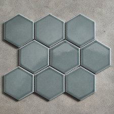 Remi 256 x 296mm Gloss Water Green Hexagon Porcelain Mosaic Tile