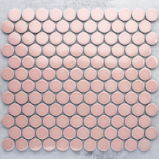 Ainsley 314 x 328mm Gloss Pink Penny Round Porcelain Mosaic Tile