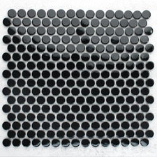 Ainsley 315 x 294mm Gloss Black Penny Round Porcelain Mosaic Tile