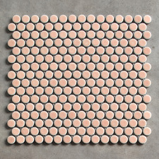 Ainsley 315 x 294mm Gloss Pink Penny Round Porcelain Mosaic Tile
