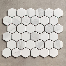 Remi 325 x 281mm Matt White Carrara Look Porcelain Mosaic Tile