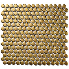 Ainsley 315 x 294mm Gloss Gold Penny Round Porcelain Mosaic Tile
