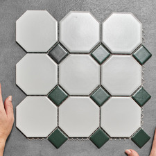 Stanmore White & Green Octagon Porcelain Mosaic Tile