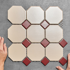 Stanmore White & Burgundy Octagon Porcelain Mosaic Tile