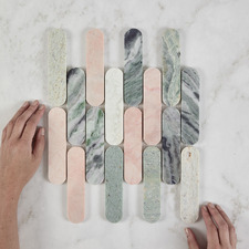 Isiah Honed Pink & Green Tic Tac Marble Mosaic Tile