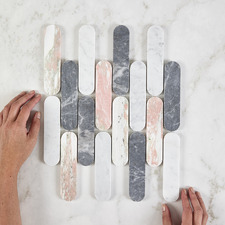 Isiah Honed Pink & Grey Tic Tac Marble Mosaic Tile