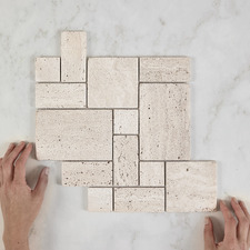 Soline Tumbled Beige French Pattern Travertine Mosaic Tile