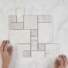 Soline Tumbled Grey French Pattern Travertine Mosaic Tile