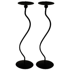 Black Waved Wrought Iron Candle Holders (Set of 2)