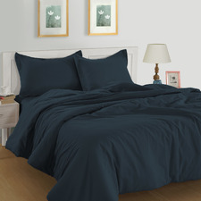Navy Organic Washed Cotton Quilt Cover Set