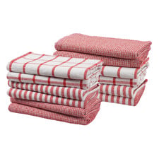 12 Piece Red Cotton Tea Towel Set