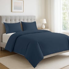 Navy Organic Washed Cotton Quilt Cover Set