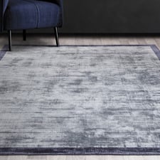 Navy Blade Border Hand-Woven Viscose Rug