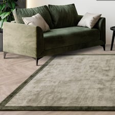 Olive Blade Border Hand-Woven Viscose Rug