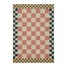Pale Pink Checkered Machine Washable Rug