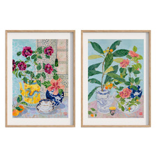 2 Piece Chinoiserie Framed Paper Print Wall Art Set