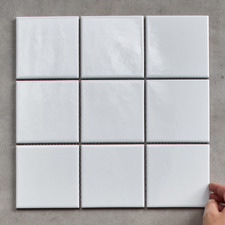 Sasha Gloss Off-White Large Square Porcelain Mosaic Tile