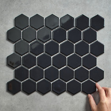 Remi 325 x 281mm Gloss Black Hexagon Porcelain Mosaic Tile